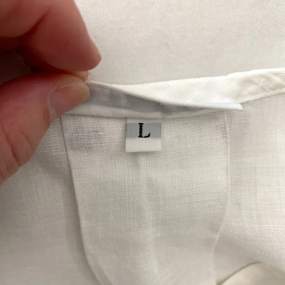 Bryn Walker Linen Top Bell Sleeves Womens Large White Lagenlook Cottage Coastal - Picture 7 of 11